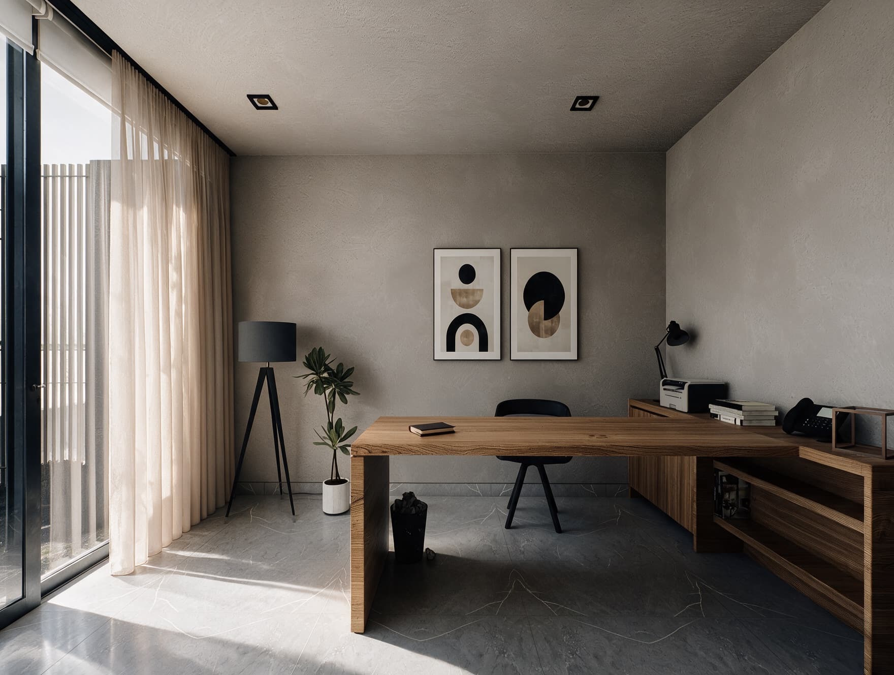 Ground-floor study at Casa Siena with a wooden desk and natural light
